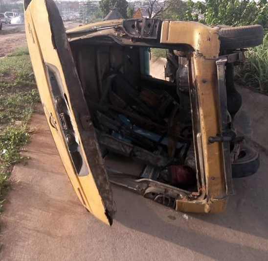 Mother narrowly escapes death after jumping out of a bus just as it was about to somersault on Otedola bridge