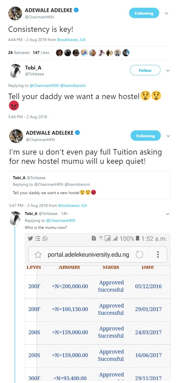 Davido?s brother Adewale slams student requesting for a new hostel at their dad?s private university
