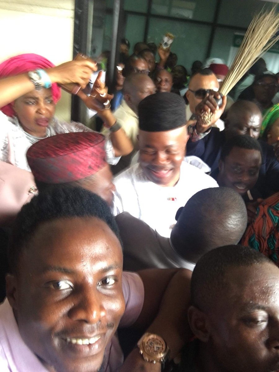 Photos: Godswill Akpabio arrives Uyo ahead of defection to APC tomorrow