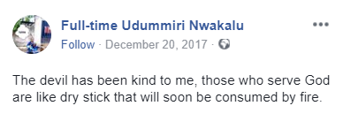 "I dedicate my soul to Satan because he is far better than God" Nigerian man declares