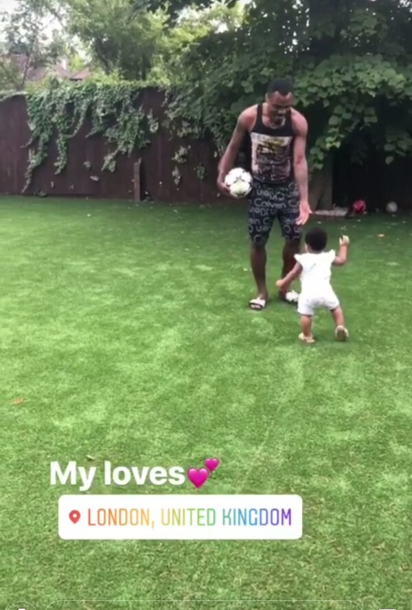 Adorable photos of Super Eagles player, Emmanuel Emenike playing with his daughter