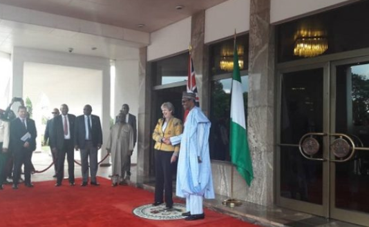 UK prime minister, Theresa May arrives Nigeria, meets Buhari in Aso Rock (photos/video)