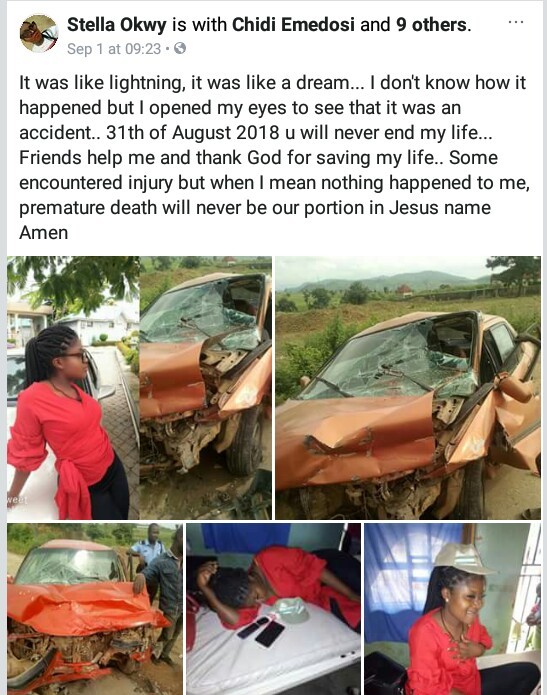  Photos: Female Corps member miraculously escapes death as car is crushed in an accident