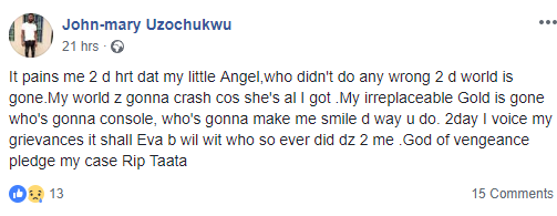 Young father cries on Facebook after his daughter dies of an illness, says "My world