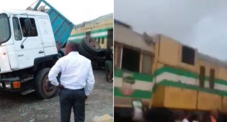 VIDEO: Train, truck collide in Lagos