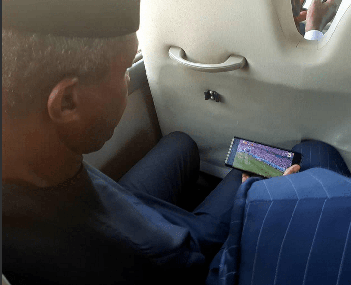See How Vice President Osinbajo Watched Nigeria’s Match Despite Busy Schedule.